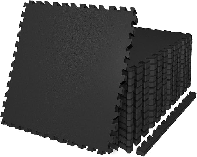 AIRHOP 0.79in Thick 24 Sq Ft Exercise Equipment Mats, 6 Tiles Upgraded Rubber Top with High Density EVA Foam, Large Interlocking Puzzle Gym Flooring for Home Gym, Heavy Weight Workout,Black