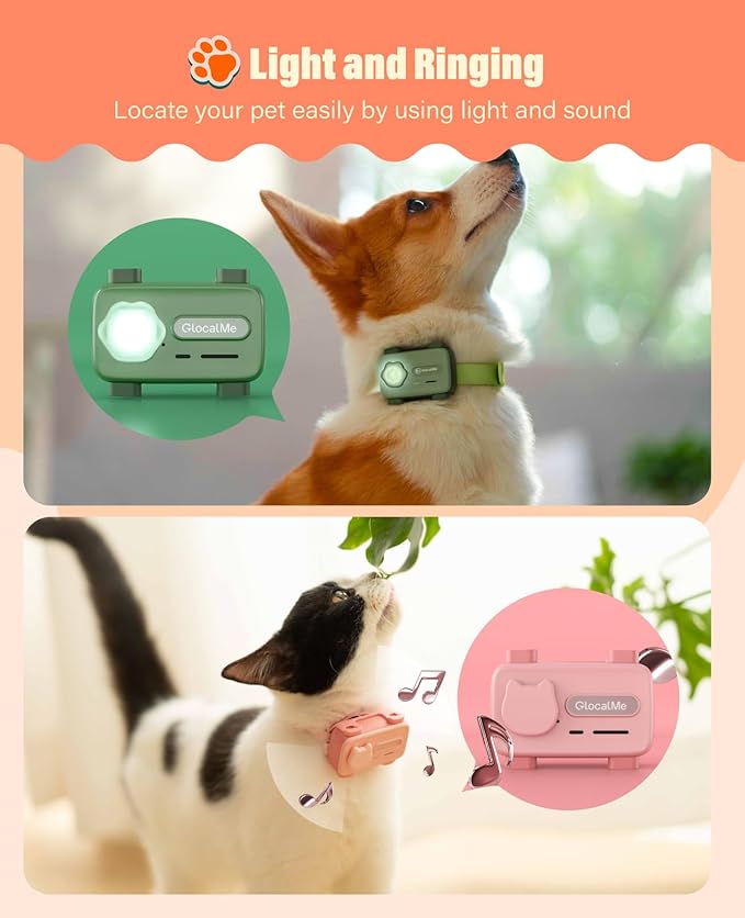 GlocalMe PetPhone for Dog and Cat, Support Play Music and Two-Way Call, Pet Community and AI Health Alerts, Real Time Tracking and Virtual Fence, Unlimited Range Pet GPS Tracker (Green)