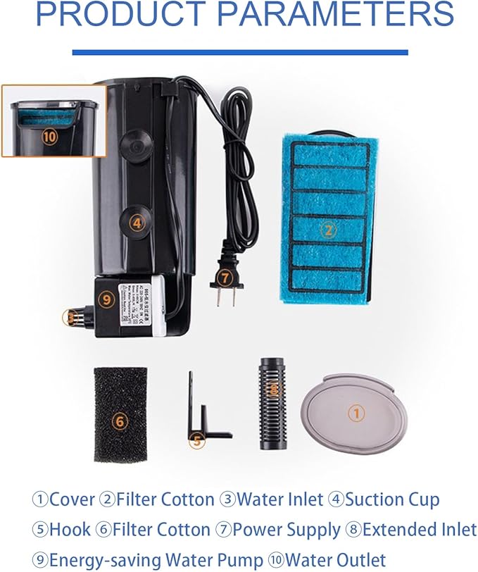 Upgraded Turtle Tank Filter, Aquarium Internal Filter Fish Tank Filter for 5 to 40 Gallon Ultra Silent Fast and Effective Filtration Waterfall Filter (Filter)