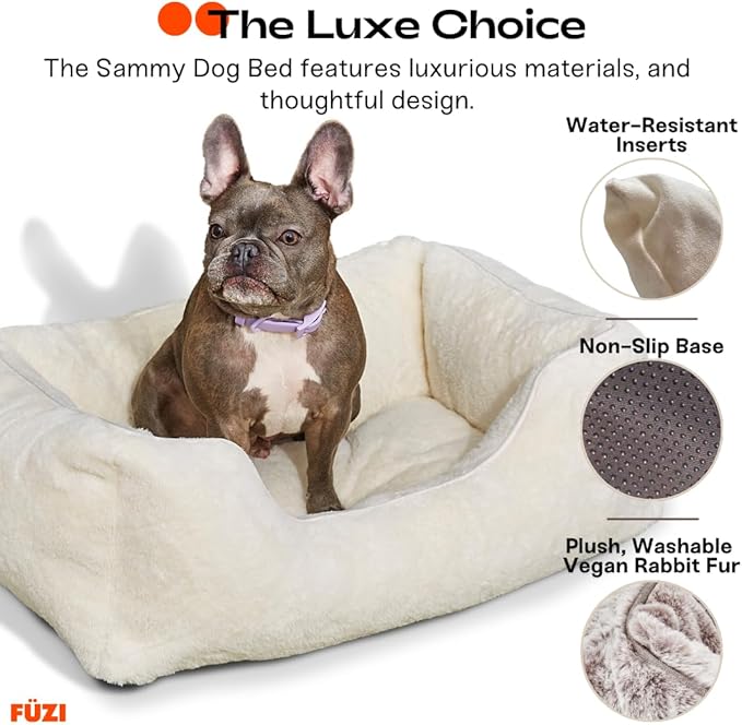 FUZI Luxury Aesthetic Dog Bed for Large Dogs with Washable Cover, Pet Couch, Pet Bed with Sides, Non-Slip Bottom, Soft and Durable Calming Dog Bed, Faux Fur Cover, Large 35.6x28.5x9.5 Light Grey