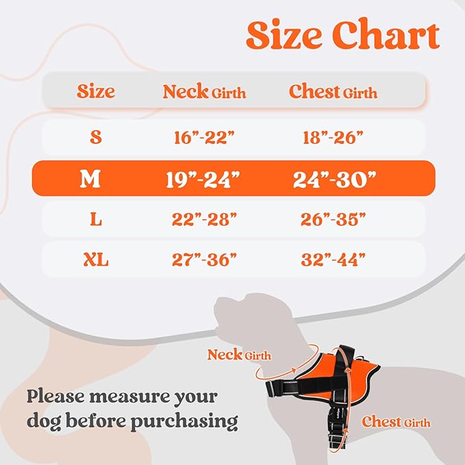 rabbitgoo Dog Harness Medium Sized, Easy On Pet Vest with One Buckle, No Pull Adjustable Service Harness with D-Ring & Handle, Reflective for Safety Walking, Training, Orange, M