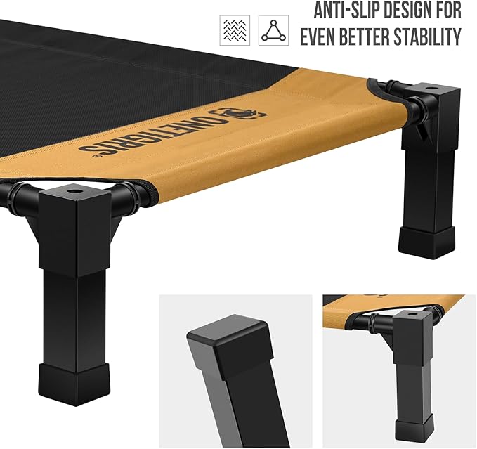 ONETIGRIS Elevated Dog Cot, Raised Bed for Medium Large Dogs Indoor Outdoor Cooling Elevated Dog Beds with Breathable Teslin Mesh and No-Slip Feet (Brown, Small)