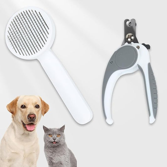 2PCS Pet Grooming Kit，Cat Brushes、Cat Nail Clipper，Cat Grooming Brush for Sedding and Grooming Fur（Grey）