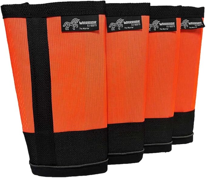 Warrior Fly Boots for Horses - Breathable Mesh Horse Boots for Fly Protection & Leg Comfort - Set of 4 (The Warrior, Neon Orange)