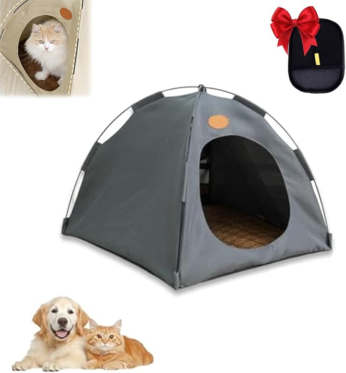 BreezyDen Pop-Up Pet Tent – Portable Indoor/Outdoor Cat Tent, Waterproof Pet Hideaway for Cats & Small Dogs with Mesh Window, Anti-Slip Base & Washable Design (Dark Gray, L (15 catties Kitten))