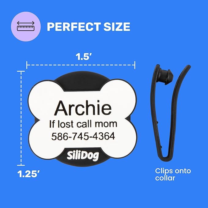 SiliDog AirTag Holder Silent Dog ID Tag – Personalized Engraved Silicone Pet Tag – Durable, Glow-in-The-Dark – Red Bone