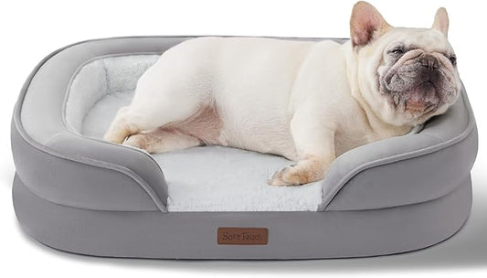 Soft Touch Orthopedic Dog Bed for Medium Dogs with Faux Fur Top, Waterproof Pet Couch Bed with Removable Washable Cover and Supportive Foam Filling (Grey, Medium)