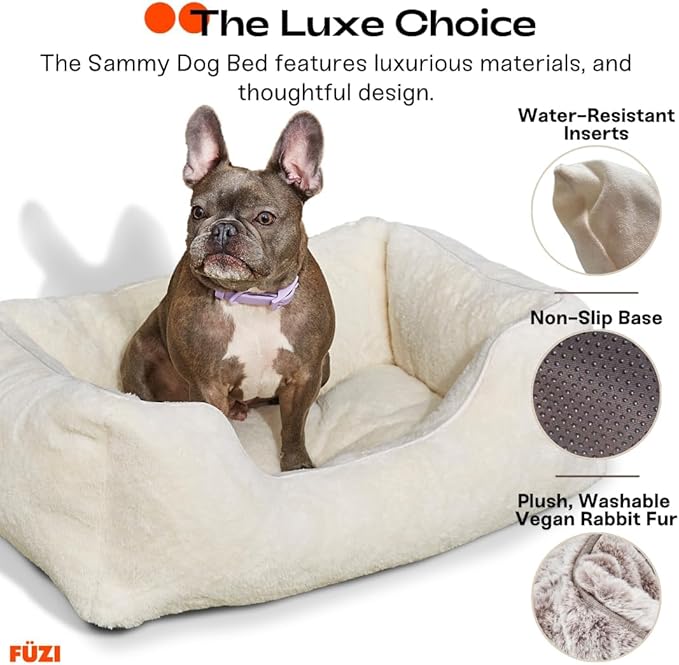 FUZI Luxury Aesthetic Dog Bed with Extra Cover for Large Dogs, Washable Pet Couch, Pet Bed with Sides, Non-Slip Bottom, Soft and Durable Calming Dog Bed, Faux Rabbit Fur, Large 35.6x28.5x9.5 Dark Grey