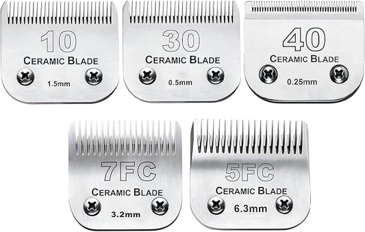 5PCS Dog Grooming Blades Compatible with Andis/Oster A5/Wahl KM Series Dog Clipper Blades Size:#10+30+40+5FC+7FC