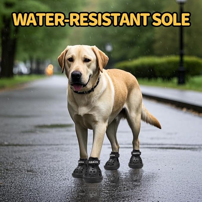 JZXOIVA Dog Shoes for Hot Pavement, Dog Booties for Medium Dogs, Breathable Dog Boots & Paw Protectors, Adjustable Non-Slip Dog Rain Booties, Waterproof Pets Sandals for Beach Black Size 5