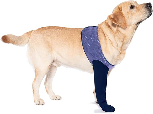 COODEO Dog Socks to Prevent Licking Paws, Healing Boots & Paw Protectors with Non-Slip Bottoms for Wound Protection, Waterproof Sleeve Shoes for Licking（Purple，L_Left