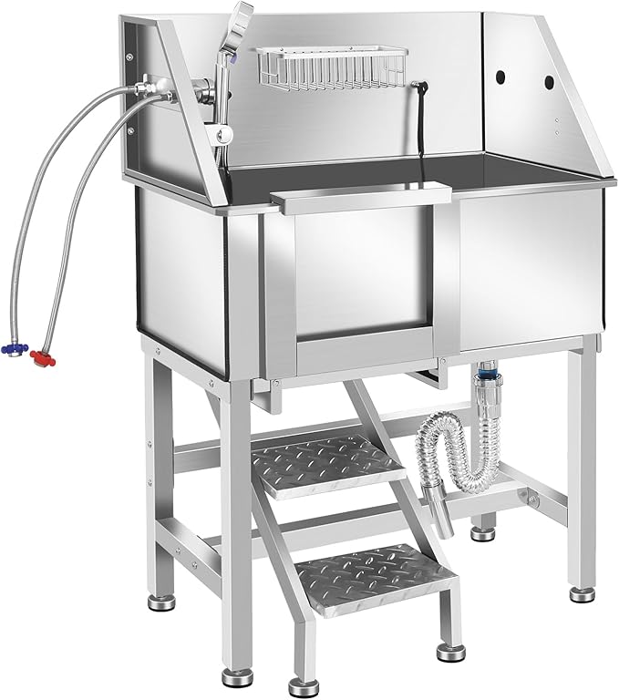 Professional Dog Washing Station, Stainless Steel Dog Bathing Station, Dog Wash Station, Storage Drawer, Upgrade Parts, Home, Commercial,34" L-RAMP