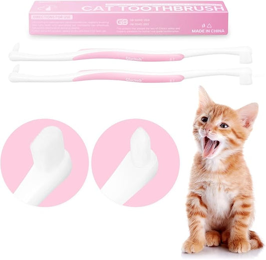 2 Pcs Dual-Sided Cat Toothbrush with Micro Brush Head, Ultra Soft Nano Bristles Pet Toothbrush Kit, Kitten/Puppy Toothbrushes, Fit into Cats/Small Dogs Mouth, Avoid Bleeding Gums