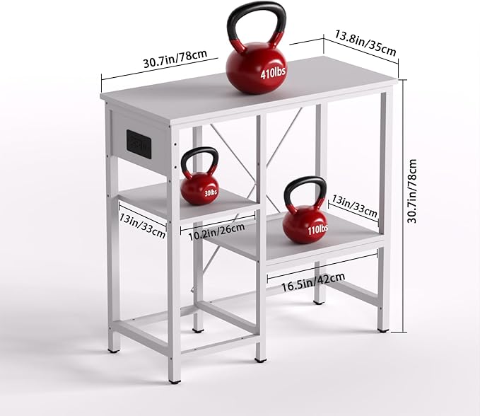 20-29 Gallon Fish Tank Stand with Power Outlet & LED Light, Metal Aquarium Stand with 3 Tier Adjustable Storage Shelves, Tank Stand for Reptile Tank, Turtle Tank, 30.7" L*13.8" W, White