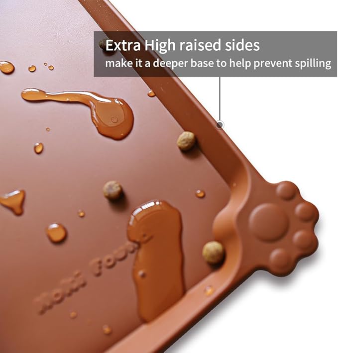 Hoki Found Large Silicone Non Slip Pet Feeding Mats - Waterproof Dog Cat Bowl Mats - Caramel