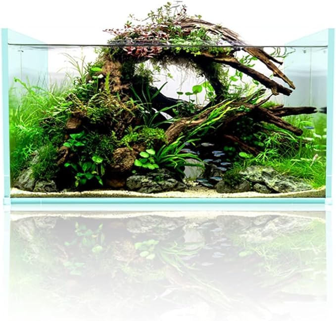 Fzone 3.8gal Shallow Rimless Low Iron Fish Tank Nova Clear Ultra-White 45° Mitered Edges Translucent Glass Anata Series Aquarium w/Black Foam Leveling Mat