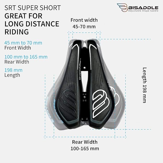 SRT Super Short Noseless Pain-Free Adjustable Bicycle Saddle Black with Titanium Rails Custom Fit Comfort, one Size