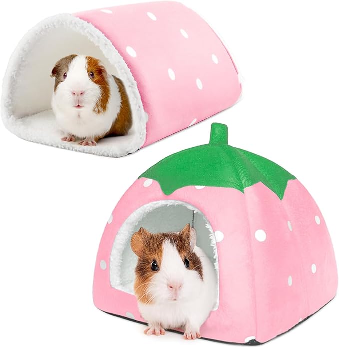 Guinea Pig Hideout with Tunnel, Washable Chinchilla House Bed, Fleece Hideaway, Enrichment Toys, and Cage Accessories for Ferret Hedgehog Small Animal