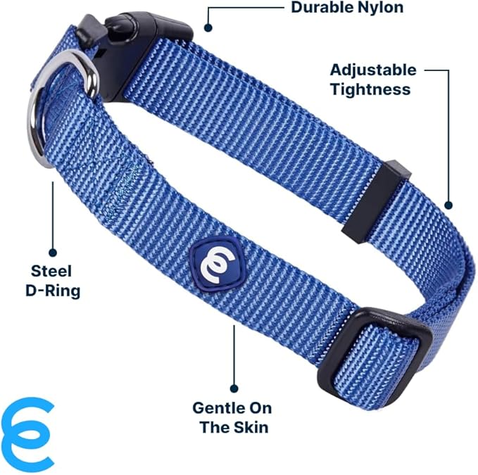 Blueberry Pet Essentials Matching Large Dog Collar | Adjustable Classic Solid Color Nylon Dog Collars for Large Dogs | Marinara Blue Dog Collar for Large Dogs