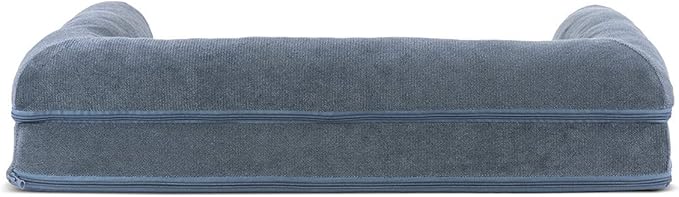 Furhaven Orthopedic Dog Bed for Medium/Small Dogs w/ Removable Bolsters & Washable Cover, For Dogs Up to 35 lbs - Sherpa & Chenille Sofa - Orion Blue, Medium