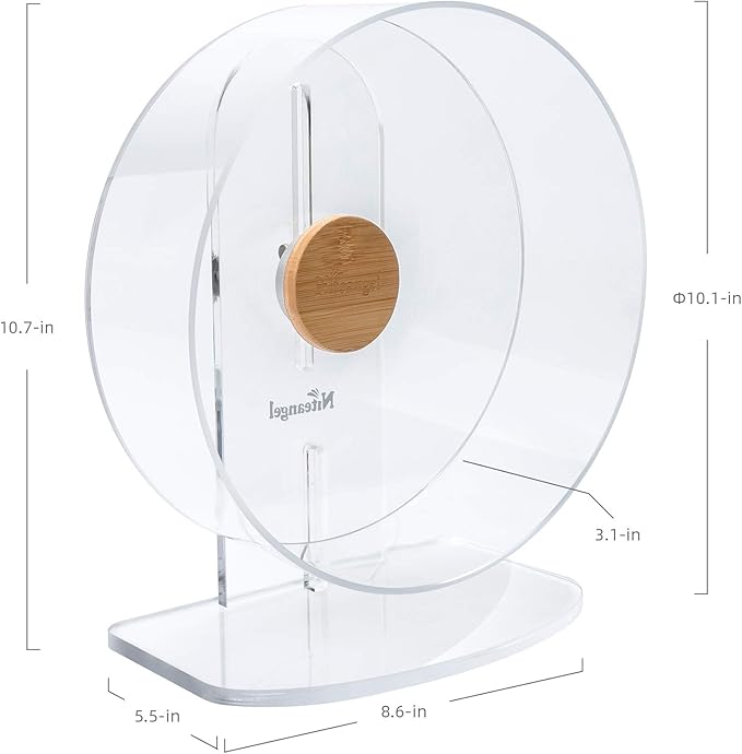 Niteangel Silent Hamster Exercise Wheel: - Dual-Bearing Quiet Spinning Acrylic Hamster Running Wheel for Dwarf Hamster Gerbils Mice Degus Or Other Small Animals (S)