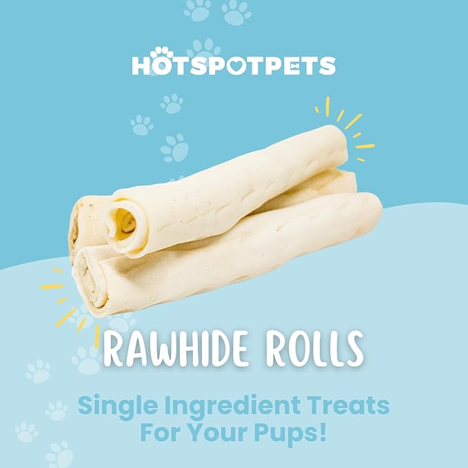 hotspot pets 8-9 Inch Large Rawhide Dog Chew Rolls (10 Pack) - Made from Grass Fed Cows - Great for Dental & Oral Care for Aggressive Chewers Large Dogs