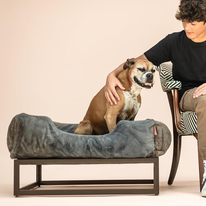 FUZI Luxury Aesthetic Dog Bed with Extra Cover for Large Dogs, Washable Pet Couch, Pet Bed with Sides, Non-Slip Bottom, Soft and Durable Calming Dog Bed, Faux Rabbit Fur, Large 35.6x28.5x9.5 Dark Grey