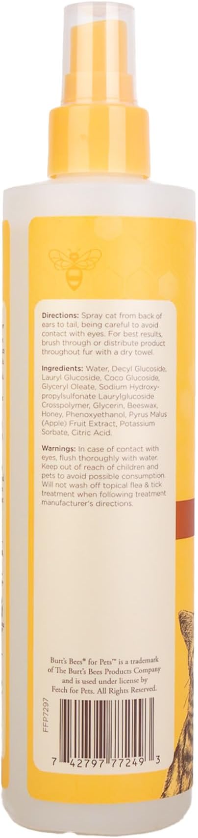 Burt's Bees for Pets Waterless Cat Grooming Spray with Shea Butter and Honey, 99.3% Natural Origin Formulas, Dry Shampoo, Kitten Supplies, 10oz