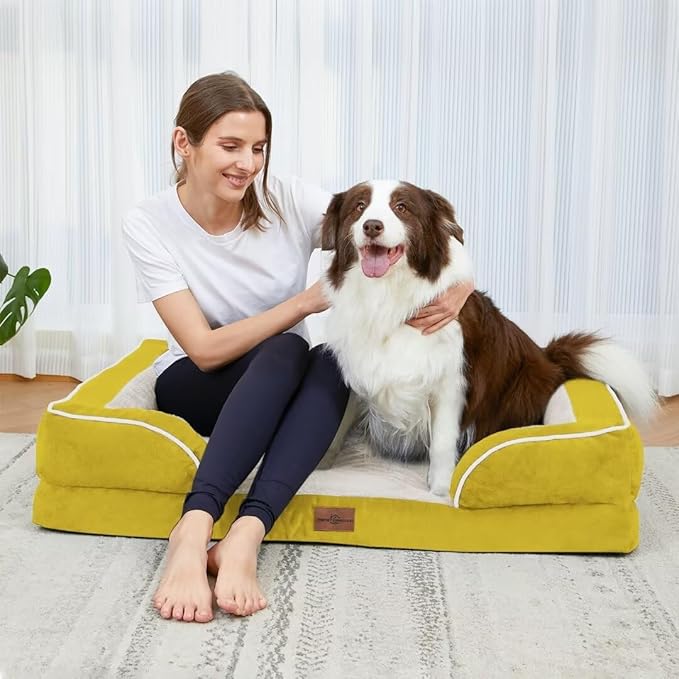 Comfort Expression XXL Dog Bed Orthopedic Foam, Waterproof Dog Beds for Oversized Dogs, Washable Dogs Sofa Bed with Removable Cover & Non-Slip Bottom(XX-Large,Spicy Mustard)