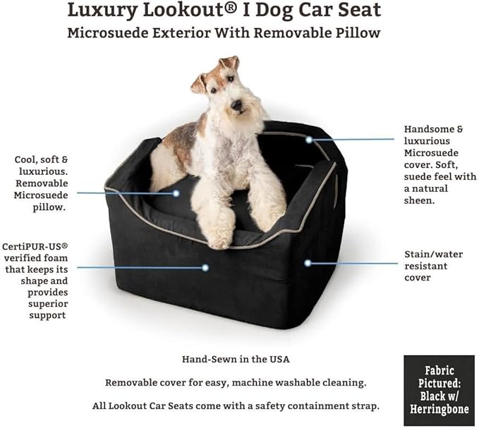 Snoozer Small Luxury Lookout Car Seat, Black and Herringbone