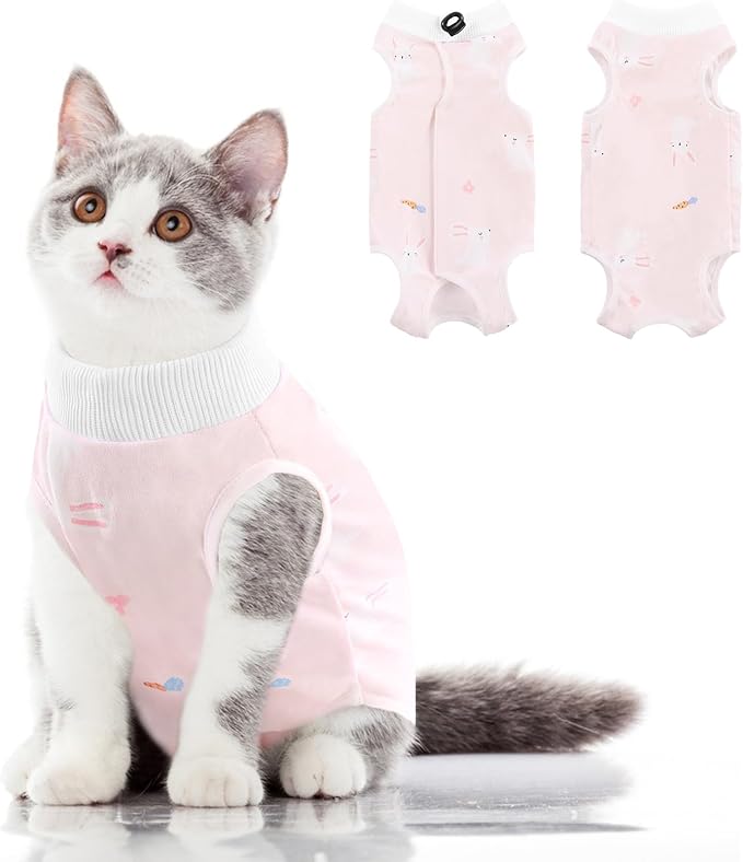 SUNFURA Cat Recovery Suit, Kitten Surgical Full Bodysuit for Abdominal Wound Protector Anti Licking After Surgery, Professional Bandages Cone E-Collar Alternative for Small Male & Female Pets