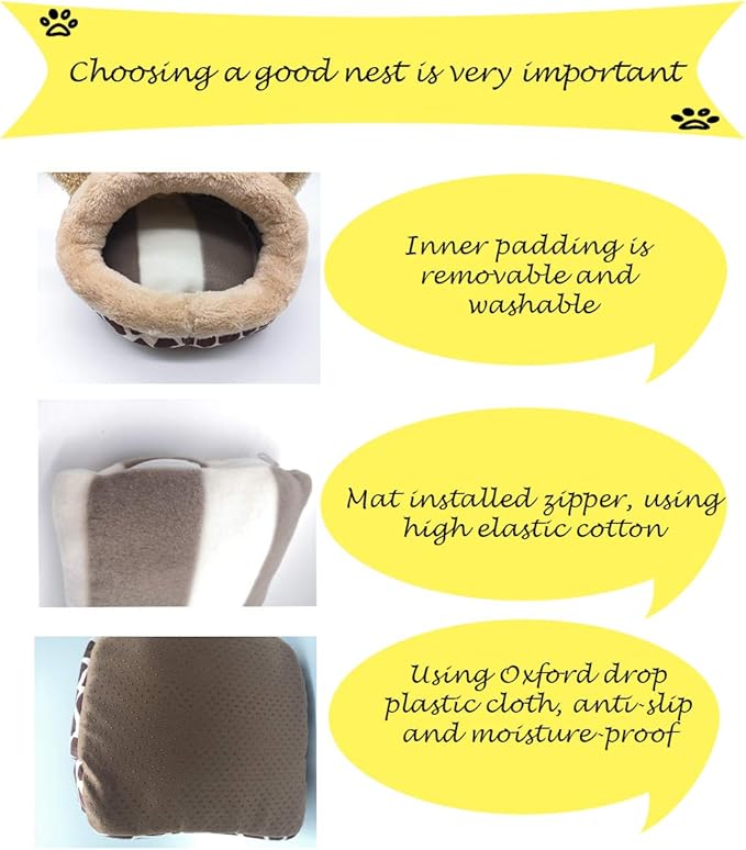 LEFTSTARER Guinea Pig Rat Bed and Hideout for Ferret Hedgehog Sleep and Hide, Hamster Small Pet Animals Supplies Toy Cage Accessories Nest