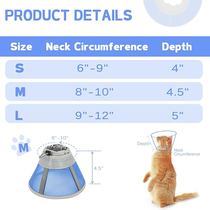 Cat Cone Collar Soft, Cat Recovery Collar for Large Medium Small Cats Kittens, Kitten Cone Alternative After Surgery