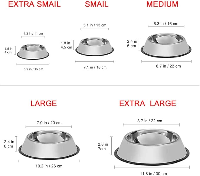 Stainless Steel Dog Bowls, 2.2 Cup/18oz Cat Bowl Water and Food with Rubber Base, Pet Bowls for Medium Dogs, Cats and Rabbit, 3Pack
