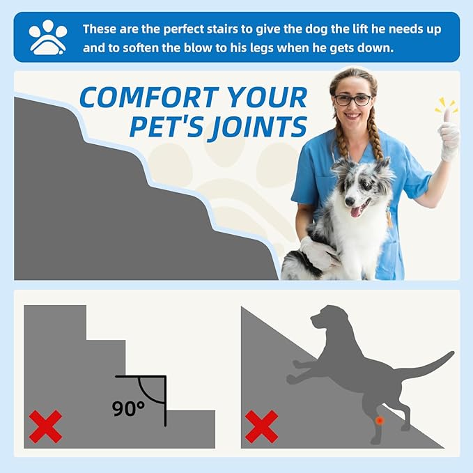 5-Step Spliceable Pet Stairs: Indoor& Outdoor Multi-Use with a Removable Cover and a Pocket, Best for Small Pets and Older Dogs Who Has Spine and Arthritis Issues to Get on High Beds, Beige（22.8" H）