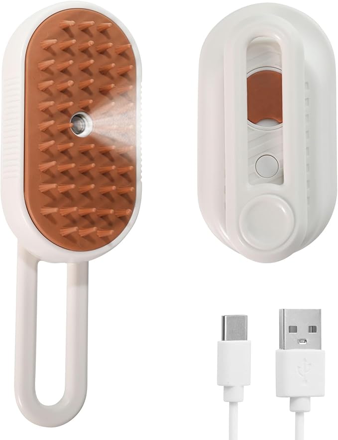 3-in-1 Cat Steam Brush, Rechargeable Cat Brush with Steam, Spritz Defur Comb for Dogs, Spritz Defur Comb for Cats (White)