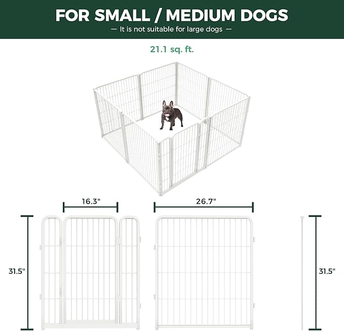 FXW Homeplus Unleashed Indoor Dog Playpen - Stress-Free and Safe Play, Heavy Duty 32 Inch 8 Wire Panels Dog Pen for Small and Medium Dogs, White│Patented