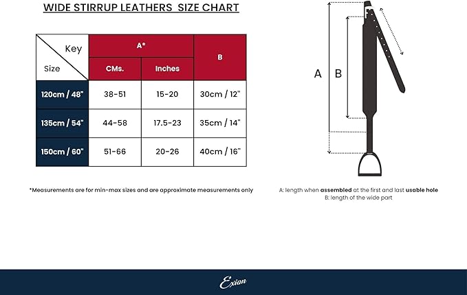 Exion Wide Stability Stirrup Leathers for English Saddles | Premium Cowhide Leather | Enhanced Leg Stability & Comfort | Sizes: 48" to 62"