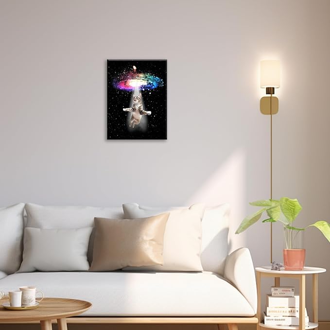 Funny Cat Wall Art Canvas Galaxy Wall Decor Prints Framed Painting Animal Pictures Gifts Artwork for Bathroom Living Dining Kitchen 12"x16"