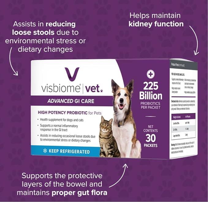 Visbiome® Vet Advanced GI Care Probiotic for Dogs & Cats – 225B CFU, 8-Strain Formula – Veterinarian Recommended, Clean Label Certified – 30 Packets