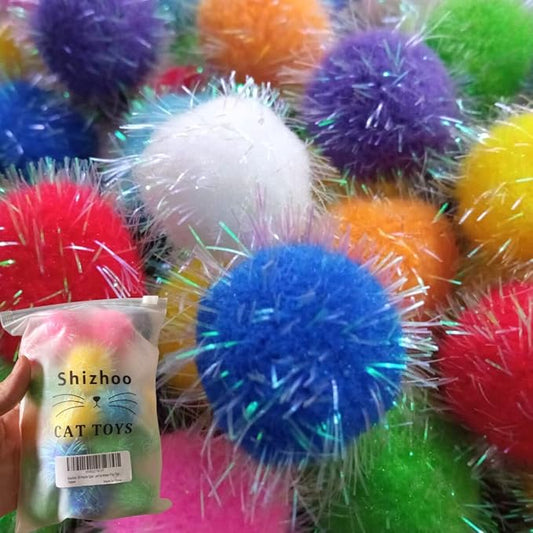 30 Pieces 1.6 inches Sparkle Pom Pom Balls for Cat - Interactive Glitter Balls, Multicolor, Best as Kitten Play Toys