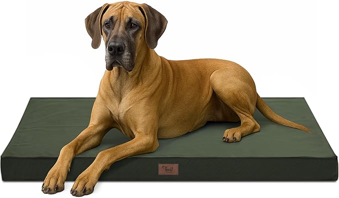 Outdoor Extra Large Dog Bed, Jumbo Waterproof Dog Bed for Large Dogs, Orthopedic Egg Foam Pet Bed Mat with Removable Oxford Cooling Cover, Dark Green