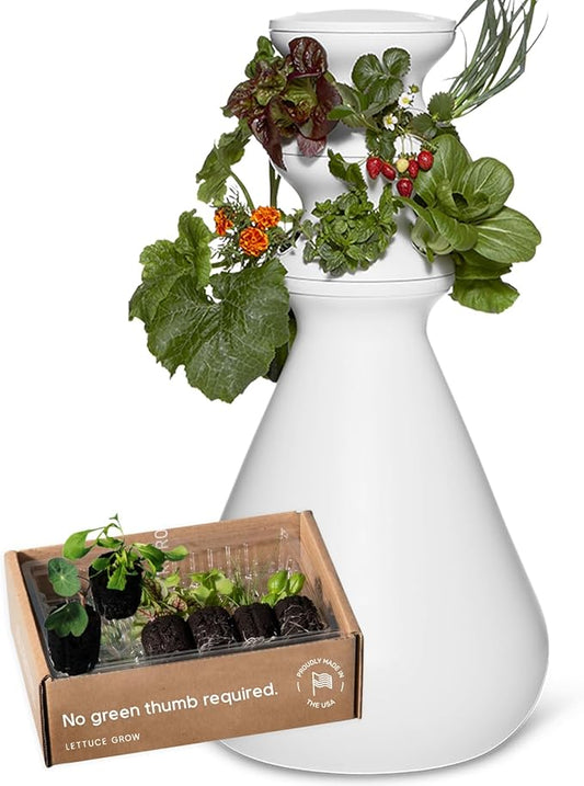 Farmstand Starter Kit + 12 Seedling Credits | Tiny Hydroponic Growing System Kit | Self-Watering Outdoor Vertical Garden Planter Tower | 3ft 8in | Made in USA