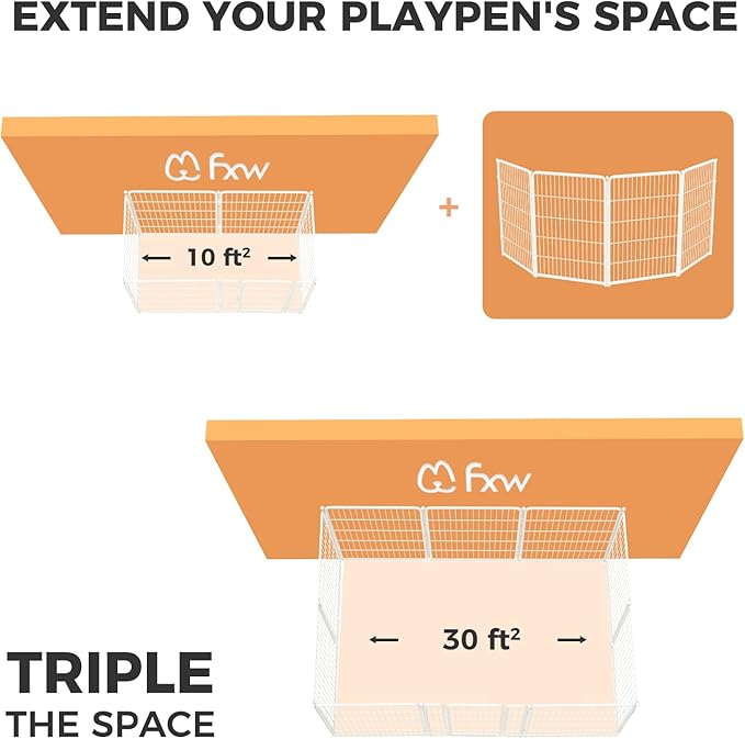FXW Homeplus Unleashed Indoor Dog Playpen - Stress-Free and Safe Play, Heavy Duty 40 Inch 4 Wire Panels Dog Pen for Medium and Large Dogs, White│Patented