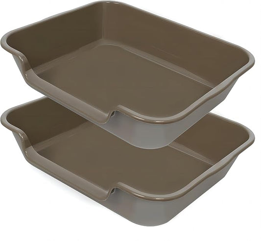 2 Pack of Extra Large Cat Litter Box (ABS Material), Low Entry Senior Litter Pen for Geriatric Kitty Big Cats, Jumbo Pet Safe Litter Boxes Tray for Pets Potty (Light Brown, 24" L x 20" W)