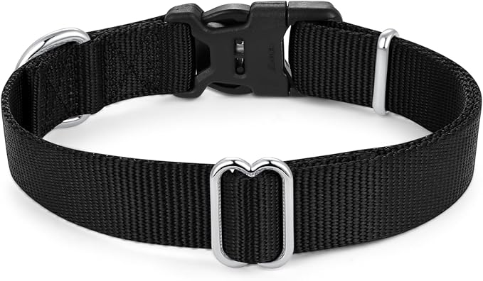 Mikivery Nylon Dog Collar with Quick Release Buckle Soft Adjustable Sturdy for Small Medium Large Dogs Black,L