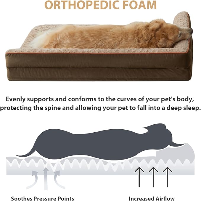 BFPETHOME Orthopedic Dog Beds for Large Dogs-Waterproof Sofa Dog Bed with Removable Washable Cover, Big Pet Bed with Waterproof Lining and Nonskid Bottom,Pet Bed for Large Dogs