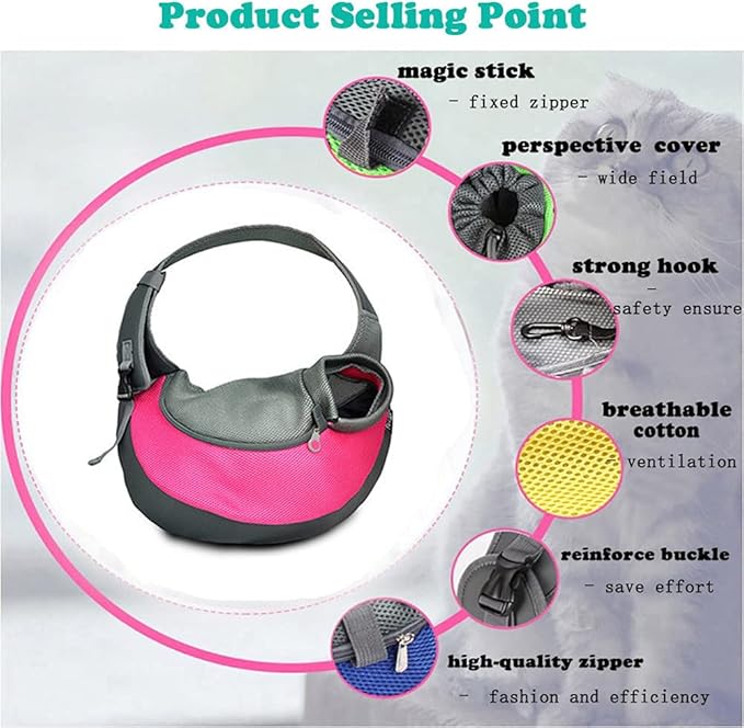 Pet Dog Sling Carrier, Breathable Mesh Portable Travel Safe Pet Sling Shoulder Bag Carrier with Adjustable Non-Slip Shoulder Strap for Small Dogs Cats Puppy