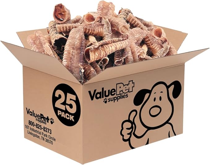 ValueBull Beef Trachea, Premium 5-6 Inch, 25 Count Bulk Pack - Natural Angus Dog Chews with Glucosamine, Chondroitin & Amino Acids