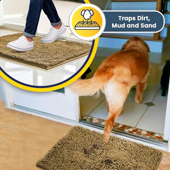 Muddy Mat® Shown on TV – Super Absorbent Door Mat Indoor, Microfiber Quick Dry Chenille Entryway Rug, Non-Slip Front Door Mat, Indoor Mats for Entryway, Machine Washable Pet Rug, Beige 24"x36"